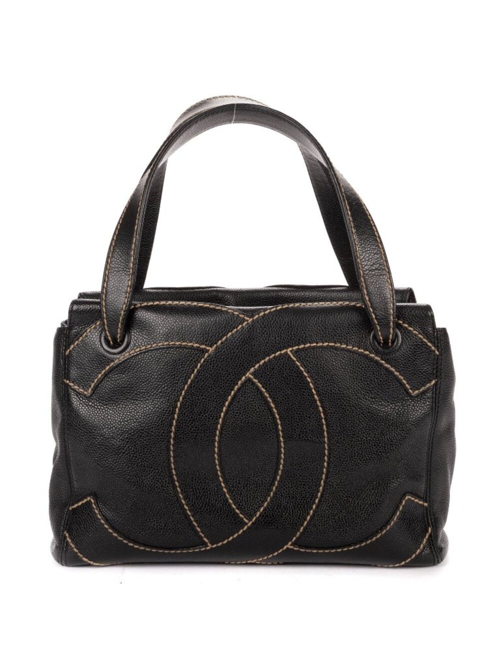 Chanel Rare Vintage CC Stitch Tote Bag Black Caviar Lambskin